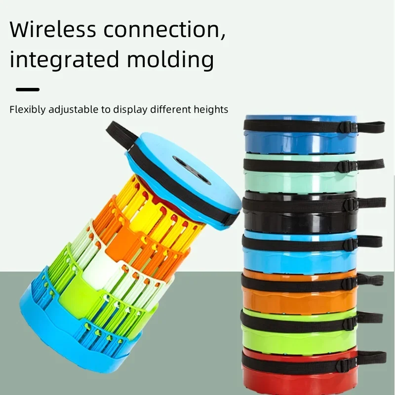 Outdoor Portable Rainbow Round Folding Chair Accordion Fishing Camping Chair Height Adjustment Queue Travel Telescopic Stool