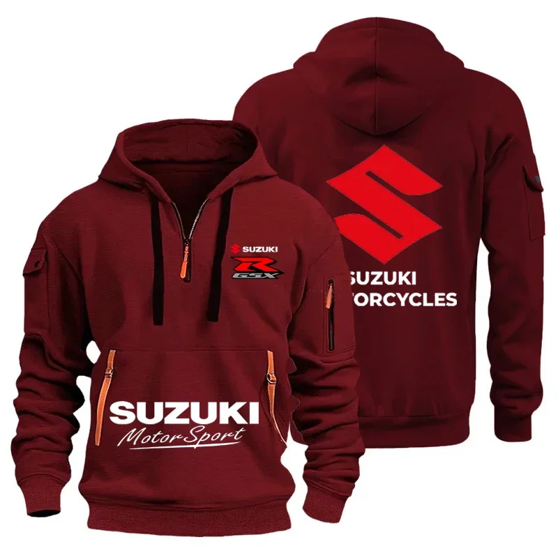 

Suzuki Men's Hoodie 2025 Autumn and Winter New Outdoor Motorcycle Riding Sweater Half Zip Shirt Urban Fashion 3D Printed Top