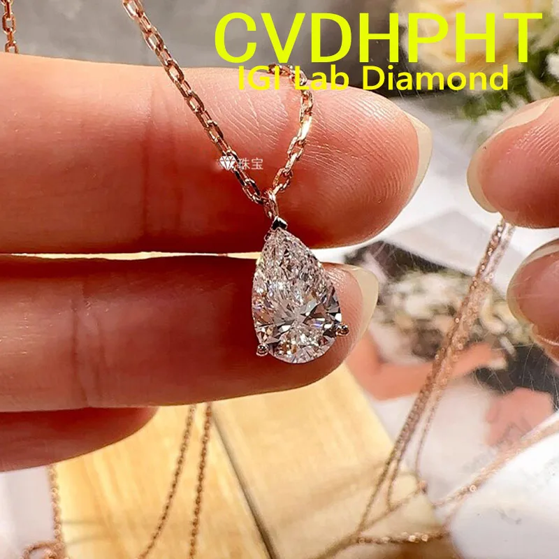 

Ожерелье с подвеской из белого золота 14 карат грушевидной огранки, выращенное в лаборатории бриллианты CVD HPHT, 18 дюймов, свадебное ожерелье из цельного золота для женщин ﻿ ﻿