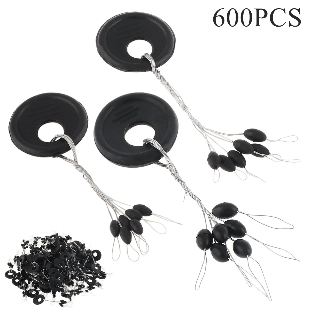 

100 Washers Olive Type Black Rubber Bobber Stop for Fishing Line 600pcs Weight Stoppers Fishing