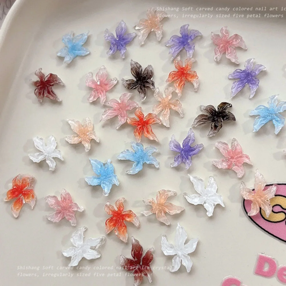 50PCS Eis Kristall Blume Nail art Charms 3D Acryl Blütenblatt Blume Maniküre Dekor Teile 10*15mm gemischte Farbe DIY Liefert Drücken Auf