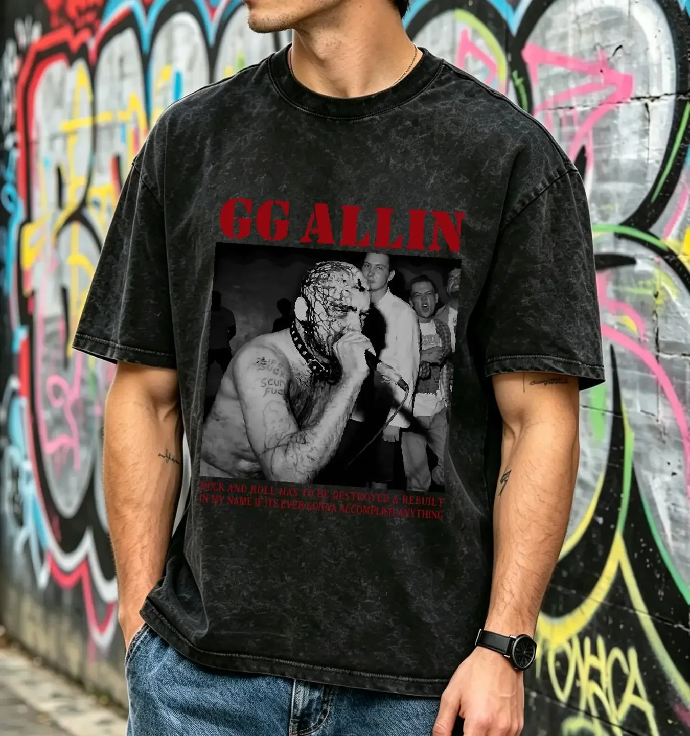 washed T Shirt GG Allin Singer  Full Size S 5XL vintage Washed graphic Top For Everyday Wear Comfortable designer clothes