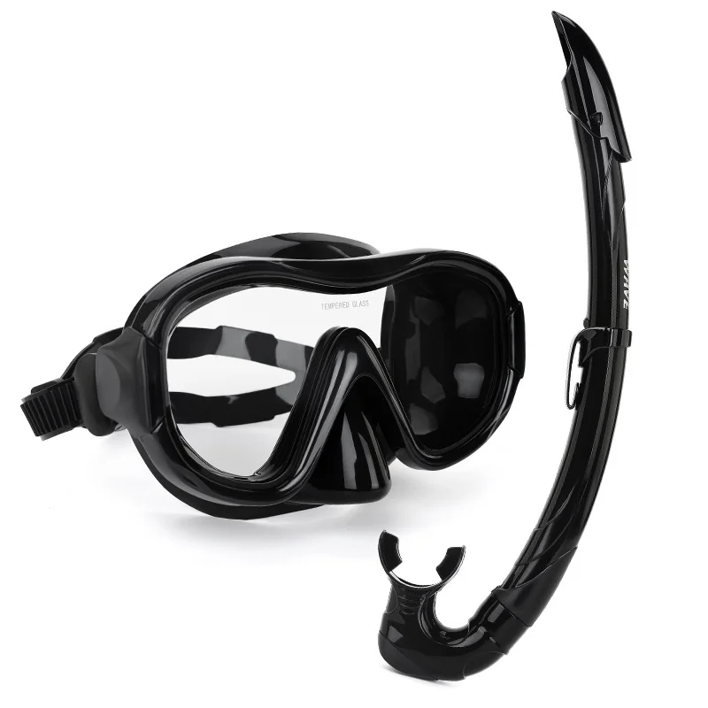 Snorkeling Two-piece Set Waterproof Anti-Fog Tempered Glass Lenses High-definition Diving Mask Semi-dry Snorkel Large Frame