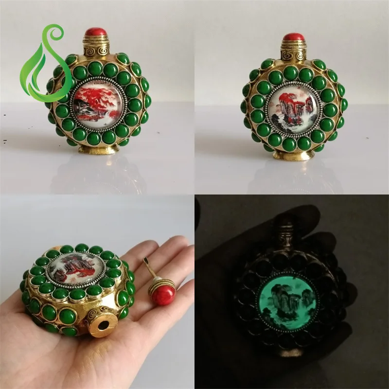 Imitation Turquoise'S Eye Copper Inlaid Luminous Stone Landscape And Figure Snuff Bottles In Various Styles