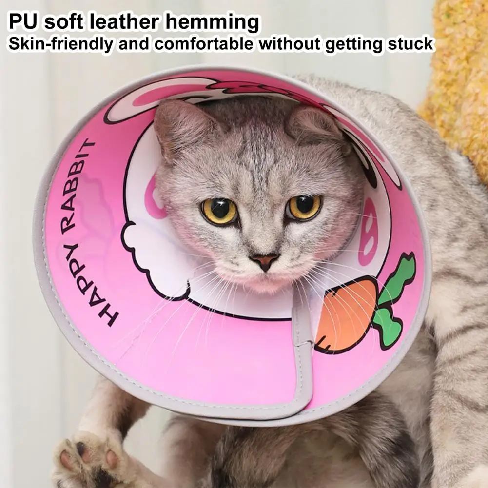 Pet Recovery Collar Adjustable Pet Collar with Comfortable Neck Cone for Cats Dogs Cartoon Pattern Recovery Collar Fastener Tape