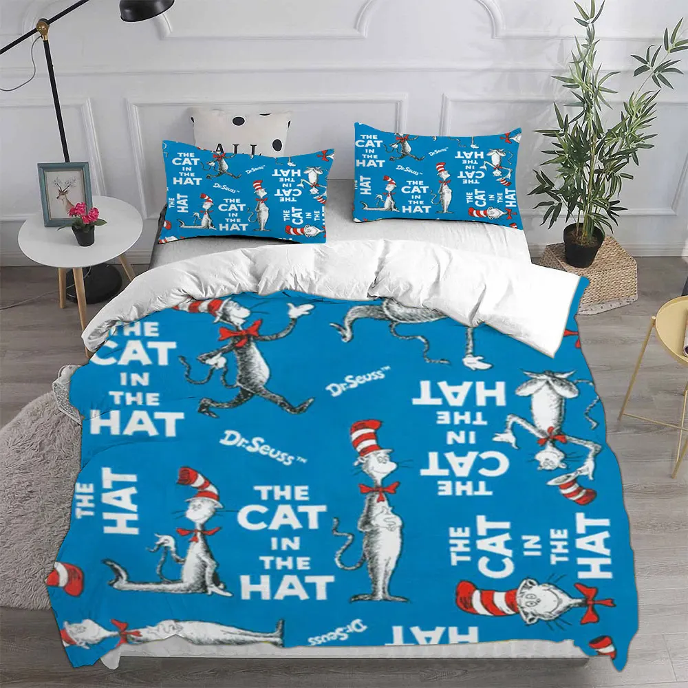 The Cat in the Hat Bedding Sets Comforter Quilt Bed Cover Duvet Cover Pillow Case 2-3 Pieces Sets Kids Adult Size Home Textiles