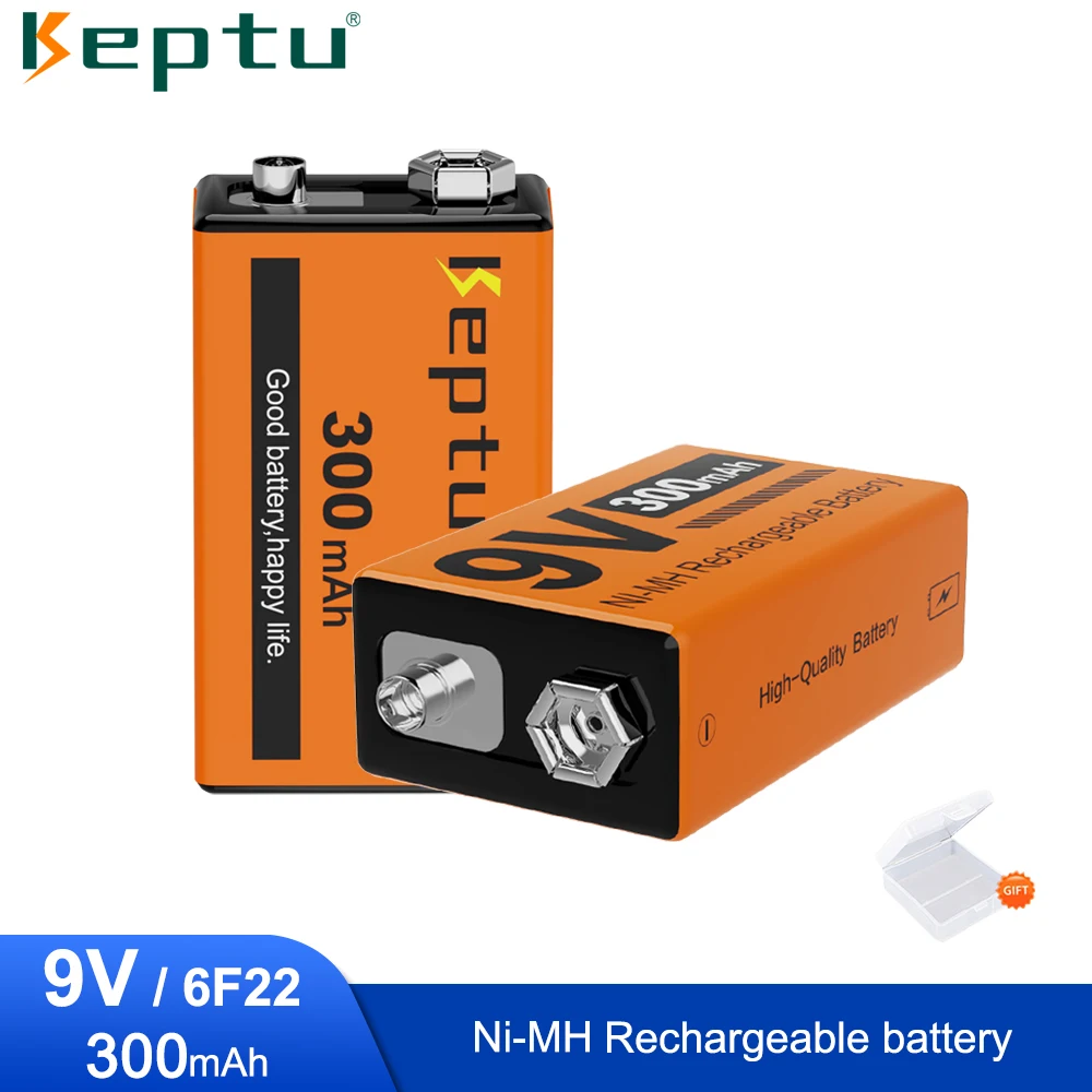 KEPTU Rechargeable 9V Battery Ni-Mh 9 volt 6F22 300mah 9v Rechargeable Batteries for Remote Control Toys Metal detector