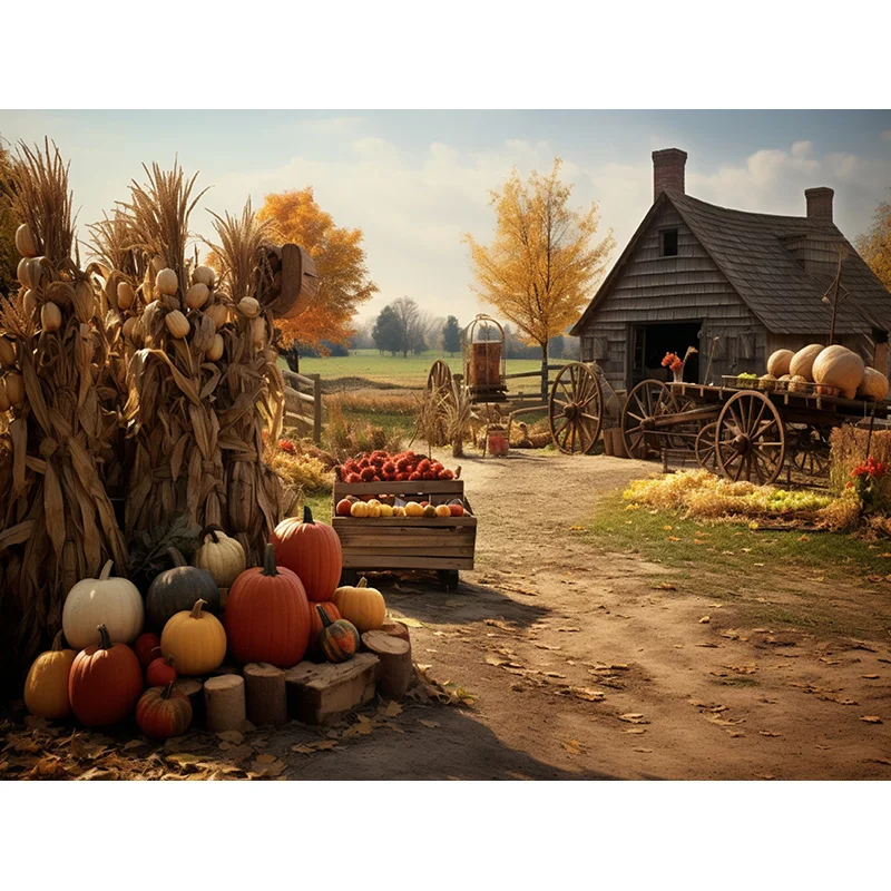 Giorno di Halloween Zucche autunnali Fondali fotografia Puntelli Foglia d'acero Spaventapasseri Fattoria Raccolta Sfondo del Ringraziamento RR-13