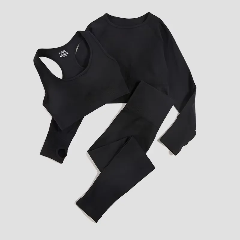 

2/3Pcs Women Seamless Fitness Yoga Suit Workout Long Sleeve Shirt Top Sports Bra High Waist Running Leggings Gym Clothing