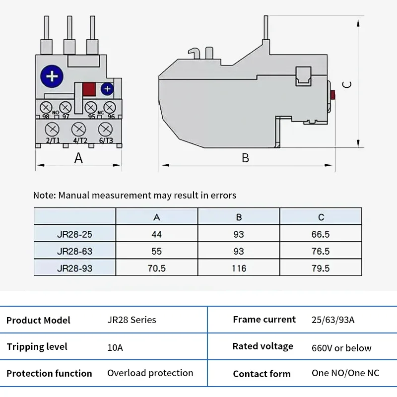 JR28-25 Thermal Overload Relay LR2 D13 Adjustable thermal relay Electric Relays 1A 1.6A 2.5A 4A 6A 8A 10A 13A 18A 25A