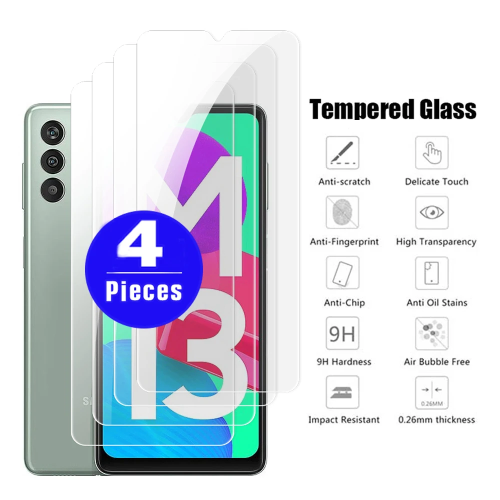 

4Pcs 9H For Samsung Galaxy M33 F14 5G Tempered Glass M22 M23 M31 M32 M12 M13 M14 M02 M30 M30S M21 M21S M42 film Screen Protector