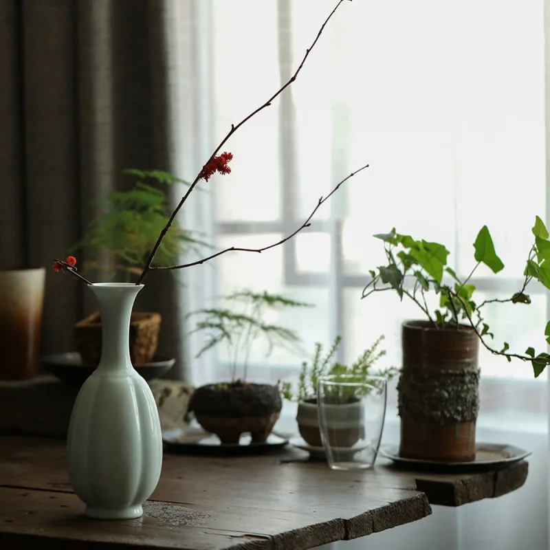 Китайская цветочная композиция, посуда, туманный синий, имитация песен, край дыни, фарфоровая бутылка, дзен, гидропонный цветок, керамическая ваза Jap