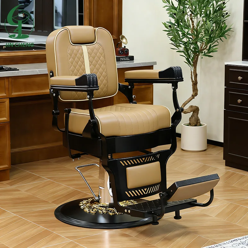 Jincheng High-end All-black Reclining Hairdressing Styling Chair Heavy Hydraulic Pump Rotary Salon Shaving Modern Barber Chair