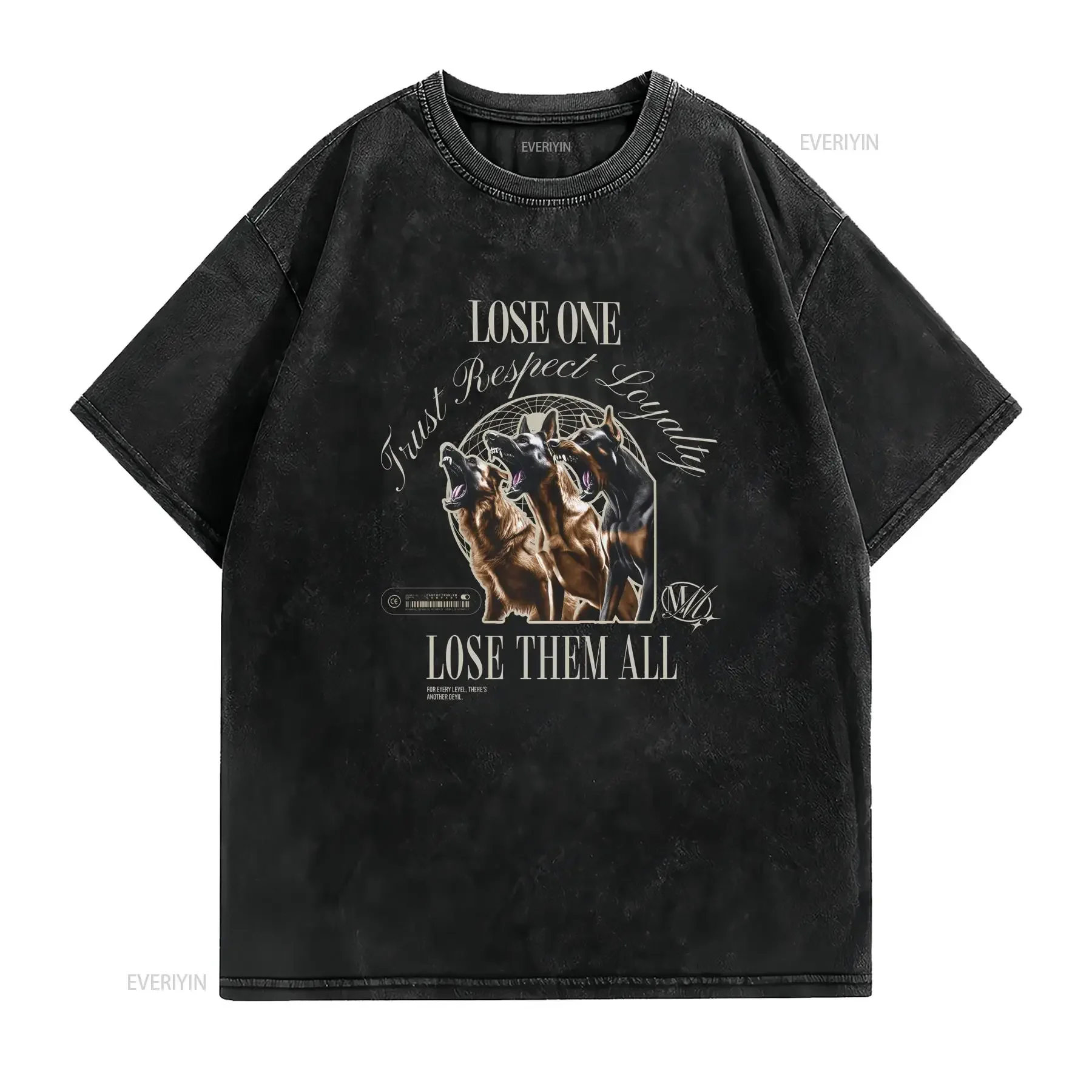 Streetwear Vintage Doberman Malinois German Shepherd T Shirt Motivational Trust Mindset Trendy Loyalty Respect vintage Washed