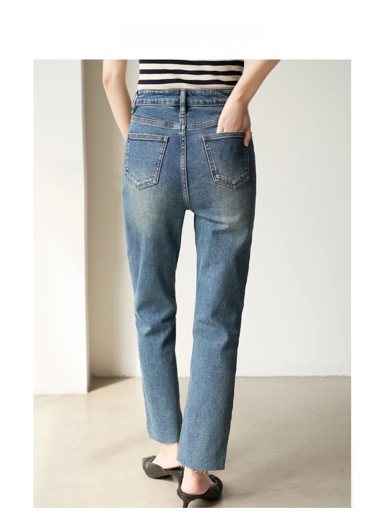 

Джинсы VDH Studio Early Spring с высокой талией, прямые, модные, с разрезами по низу, облегающие, женские, из хлопкового стрейч-денима