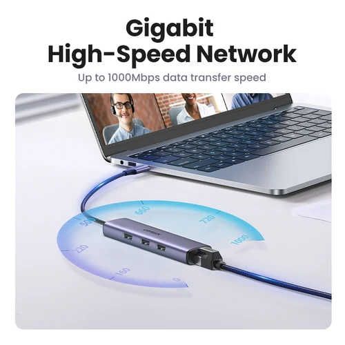 Imagen 2 del producto UGREEN USB C HUB USB3.0 Gigabit tipo C a USB3.0 1000Mbps RJ45 para portátil Macbook accesorios adaptador Ethernet base de tarjeta de red