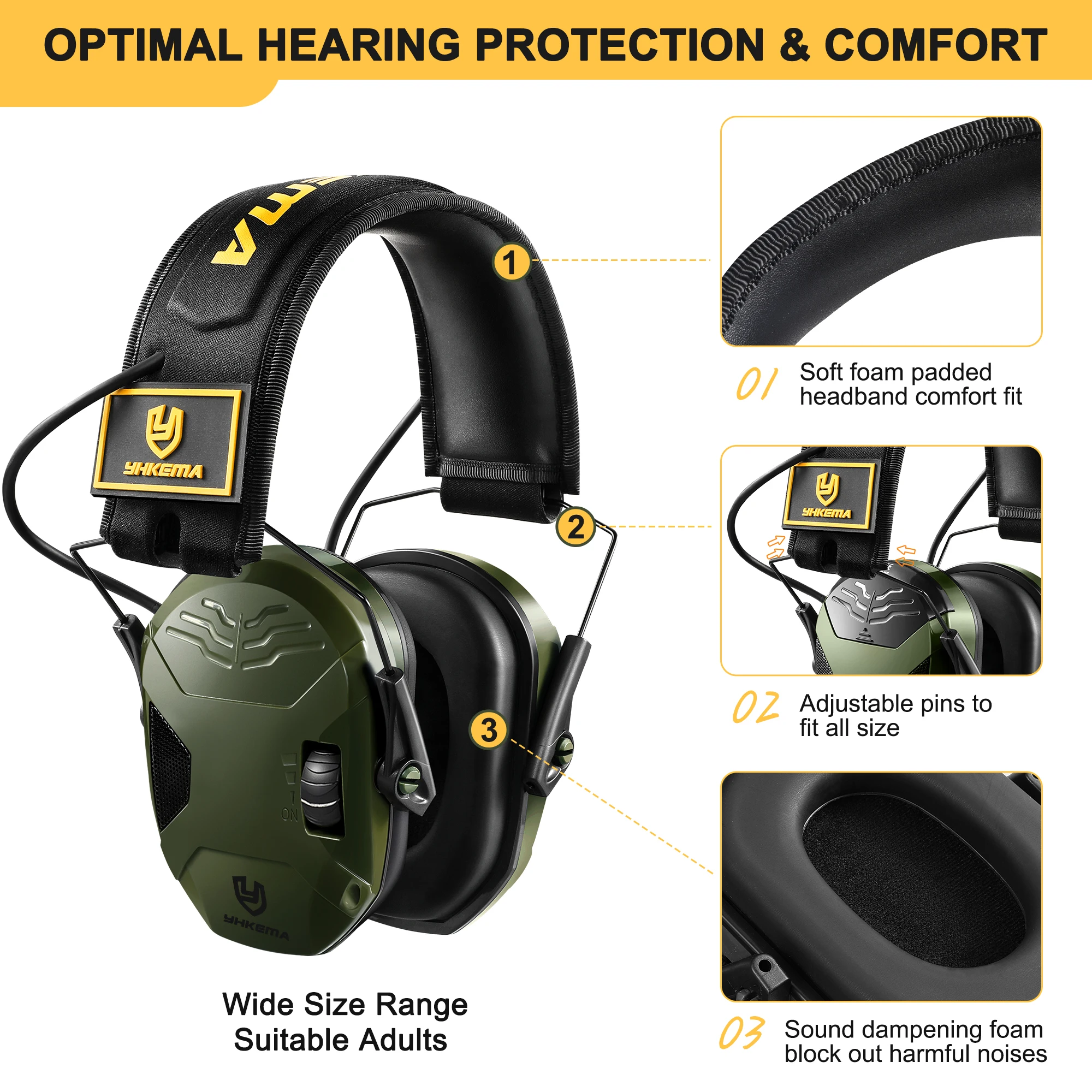 Tactical Active Shooting Earmuff for Slim Ultra Low Profile Compact Design Adjustable Range Shooting Hunting Hearing Protection