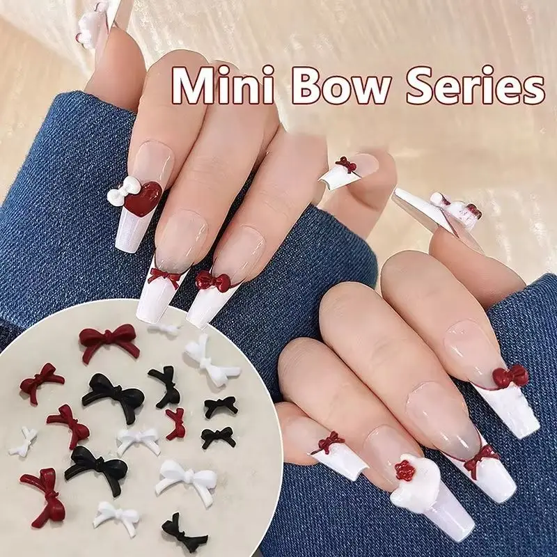 50 Stuks Koreaans Ontwerp Mini Boog Nagel Charmes Bulk Mix Wit Zwart Roze 3D Bowkont Nail Art Decoratie Accessoires Voor DIY manicure