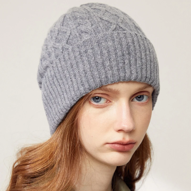 100% Merino Wool Beanies for Women Winter Autumn Solid Warm Soft Wollen Hat Ear Protect Female Bonnet Skullies Cap