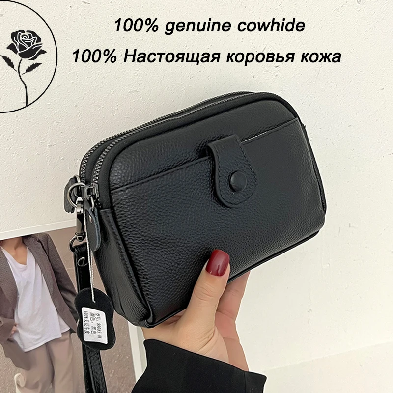 100% Genuine Cow Leather Purse Shoulder Crossbody Bag for Women Wide Shoulder Women\'s Handbag Luxury Female Messenger Tote Sac