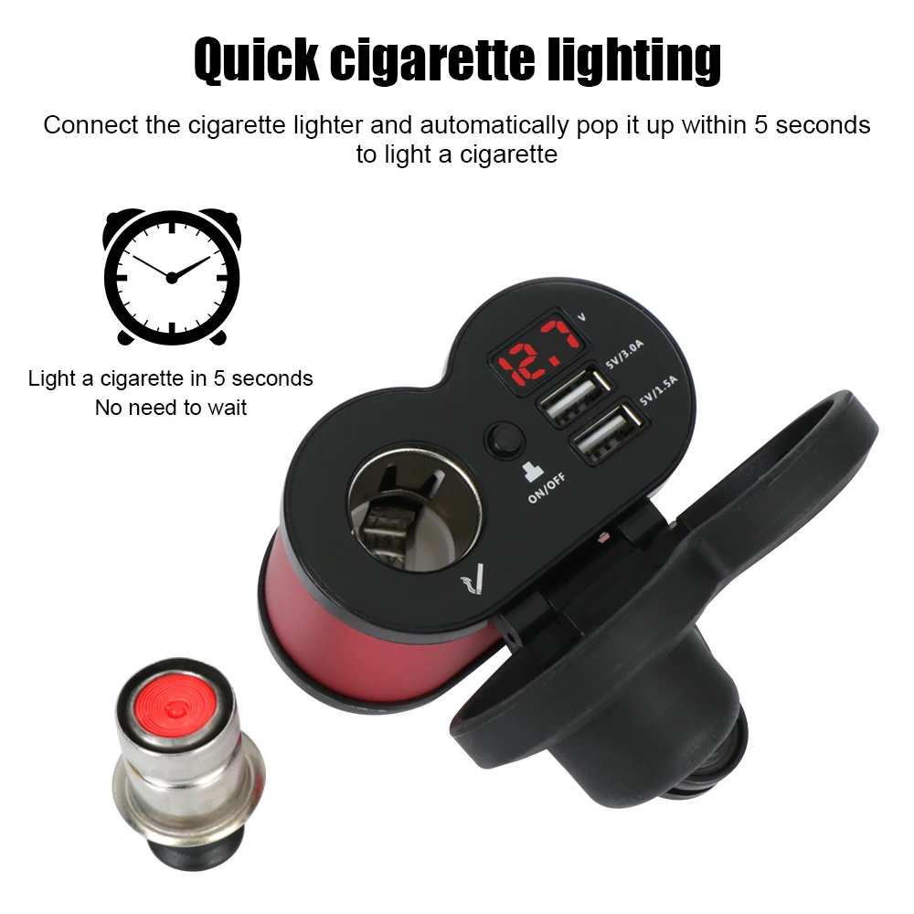 Dual USB Port Cigarette Lighter Socket Waterproof Dustproof Motorcycle Handlebar Charger QC 3.0 Digital Voltmeter Adapter