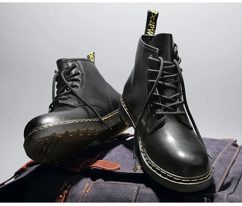 ML 2025 Men's leather classic six-hole boots Fashion British cycling ankle boots outdoor boots - Image 3
