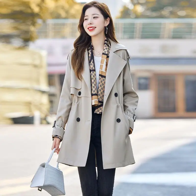 2026 British-style Trench Coat Women's Medium-length Windbreaker Spring Autumn Double-breasted Sashes Outerwear Casual Overcoat