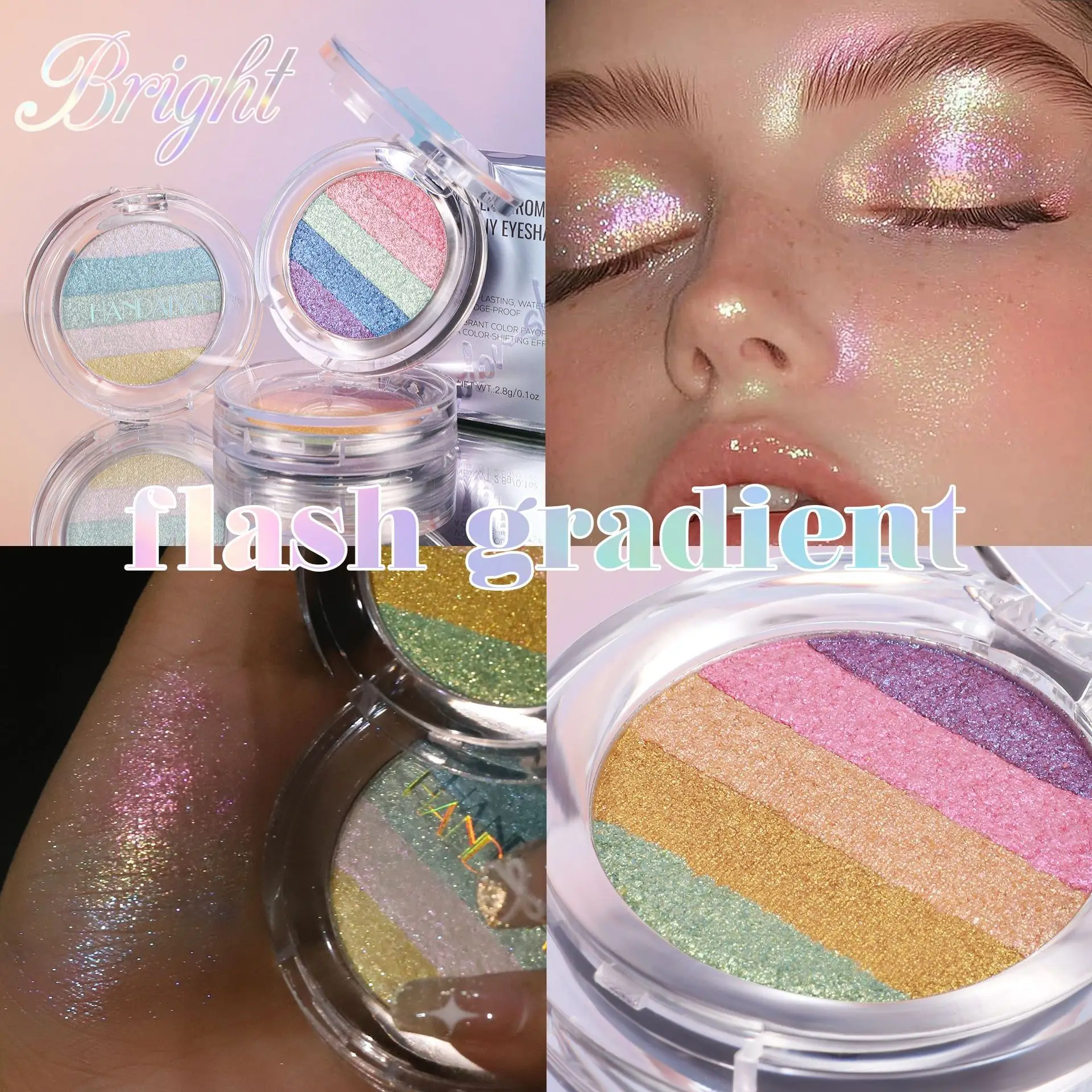 Colorful highlighter eyeshadow palette, chameleon pearl texture, face highlighter, for cheekbones, waterproof, sparkling luster