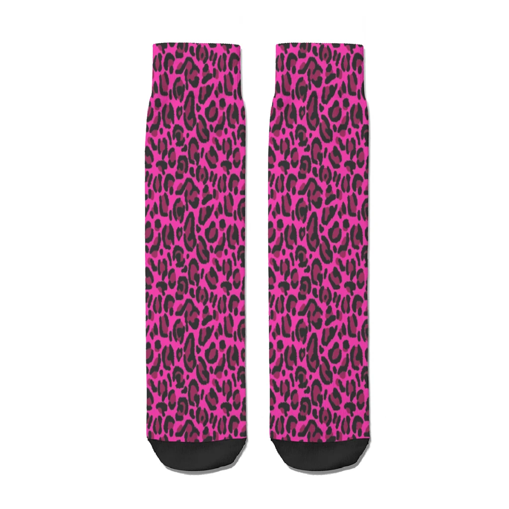 Hot Pink Y2K Aesthetic Leopard Print  Straight Socks Male Mens Women Spring Stockings Polyester Polyester