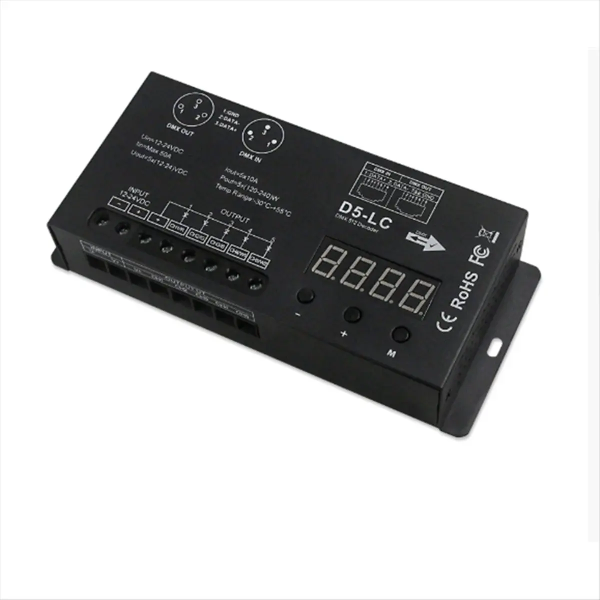 PROMOTION!High Power DMX512 Led Controller 5CH 10A/CH DMX512 Decoder Dimmer Driver DC12V-24V MAX 1200W for Led Rgbcw Strip,Light
