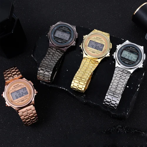 Imagen 2 del producto Reloj electrónico LED informal a la moda para mujer, relojes redondos militares deportivos digitales de acero inoxidable, reloj de pulsera electrónico para hombre
