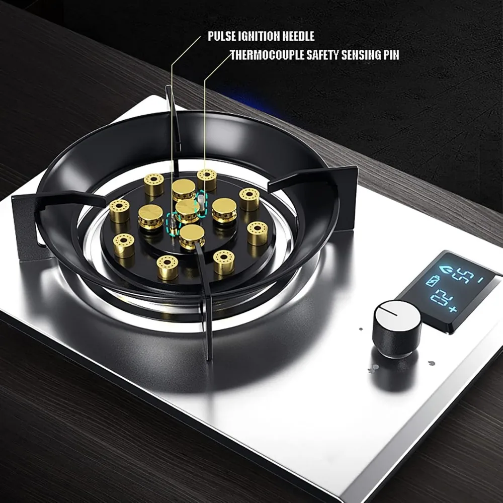 Burner Gas Cooker Gas hob Built-in Gas Hob, Home Kitchen Gas Stove ，13-Cavity Blaze Burner， 8000W, Intelligent Timing, Battery D