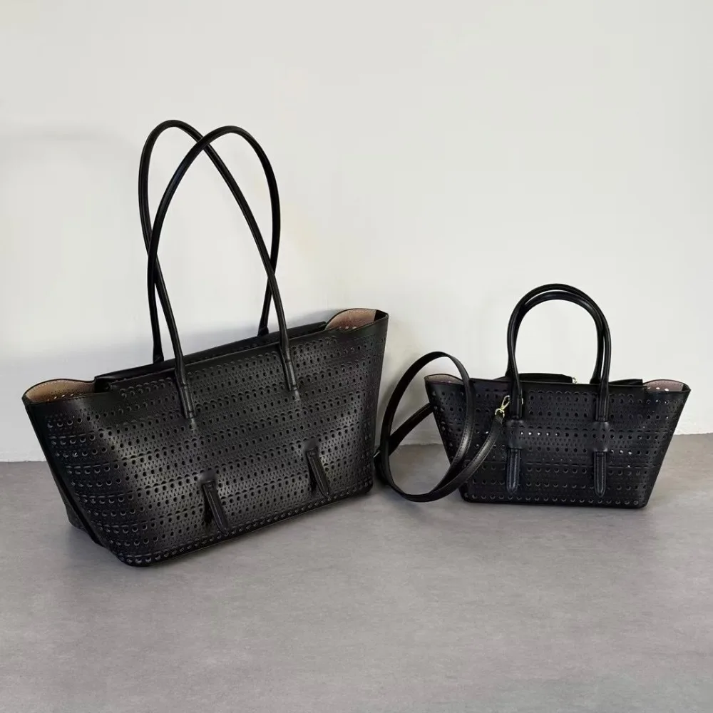 

High-quality Niche Design Leather Minimalist Versatile Vacation Style Hollow Carved Portable Tote Bag Shoulder Messenger Bag