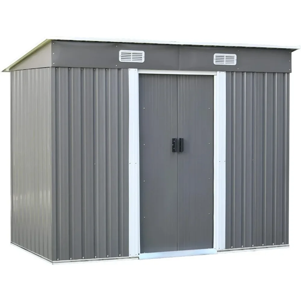 Outdoor Storage Shed, Metal Sheds Storage Garden Shed Tool Shed with Pent Roof , 8 X 4 FT Outdoors Storages Sheds