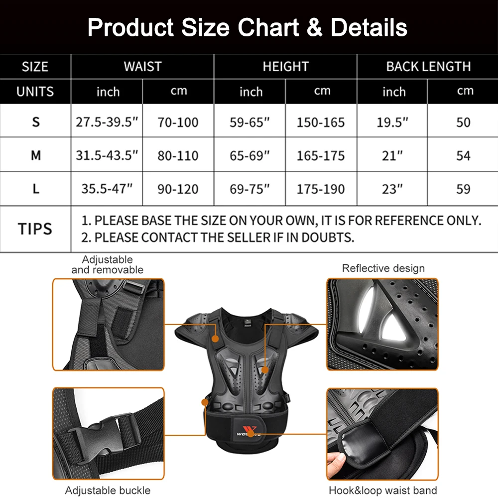 WOSAWE Motorcycle Armor Vest Spine Chest Body Protection Back Protector MTB Vest Skateboard Jacket Motocross Dirt Bike Waistcoat