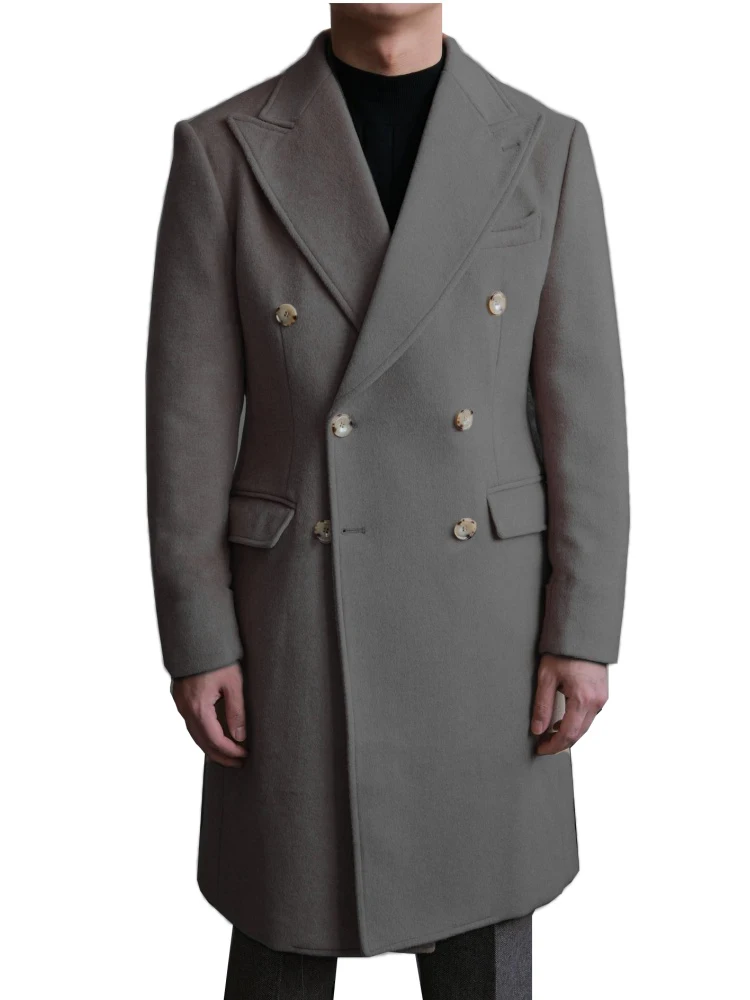 Nuevo abrigo largo de algodón Otoño Invierno cuello plano Color puro Casual negocios mezcla de lana Slim Fit traje de moda chaquetas cortavientos