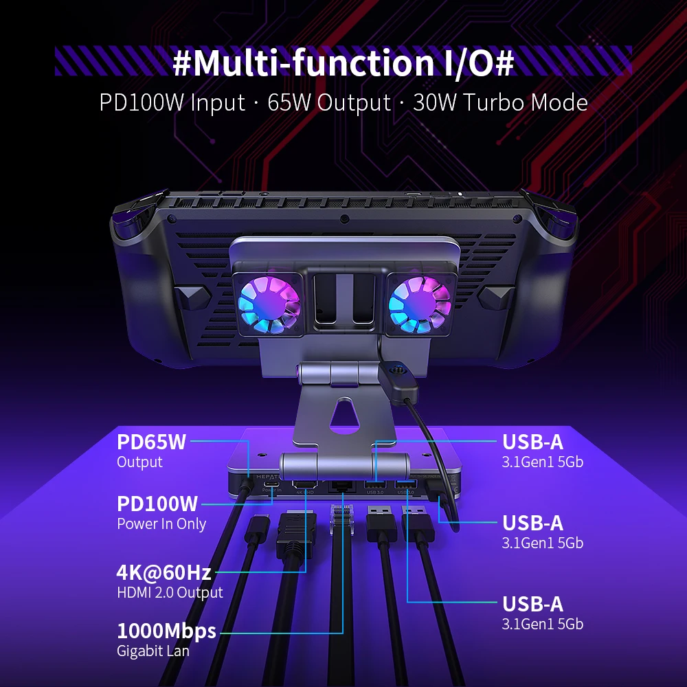 Imagem -04 - Docking Station Steam Deck Dock Ventilador de Refrigeração Duplo Suporte Ajustável em Hub Acessórios com Hdmi 2.0 tv 4k @ 60hz