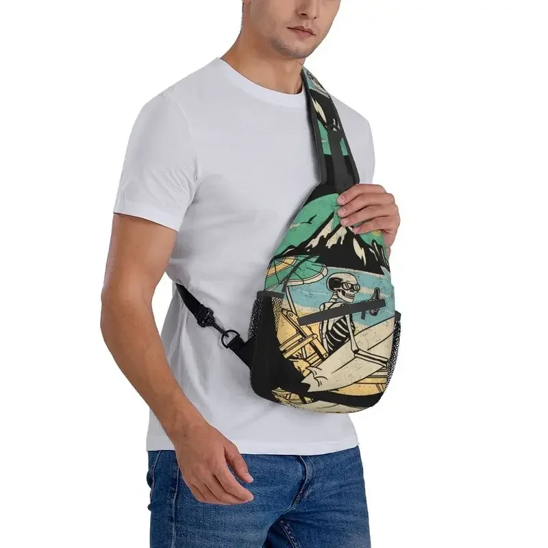 Fashion Summer Beach Surfer Skull Crossbody Sling Backpack Men Surfing Shoulder Chest Bag for Travel Cycling