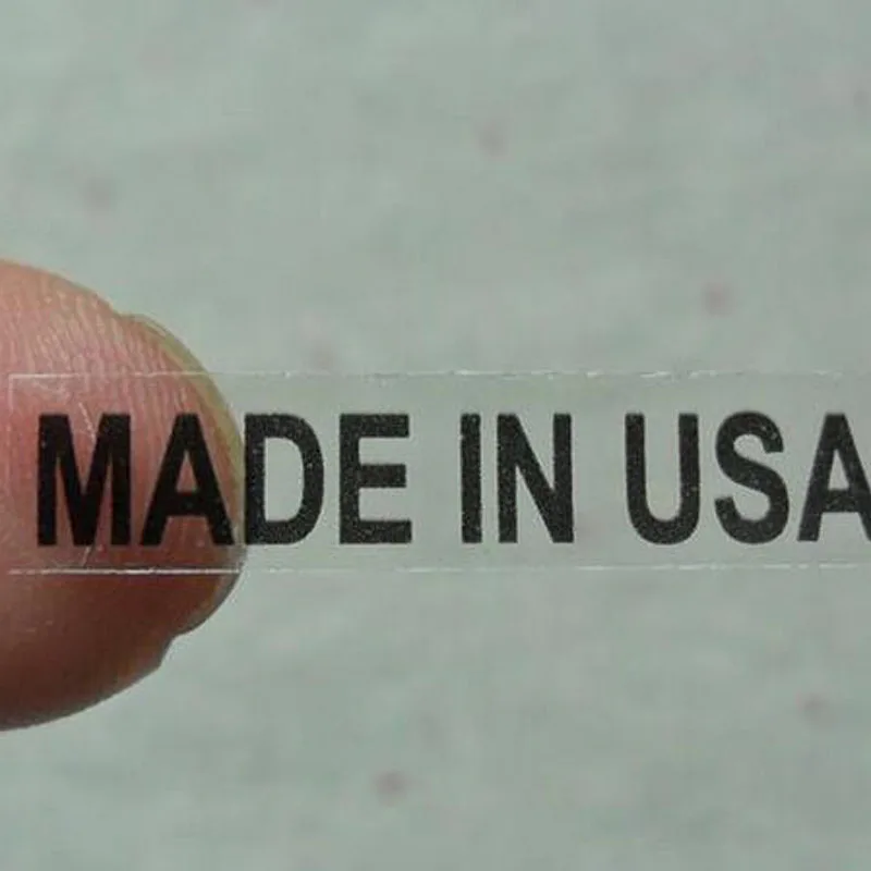 1000 stücke 6x28mm hergestellt in Frankreich/Spanien/Deutschland/Russland/Italien transparenter Aufkleber mit schwarzem Text druck
