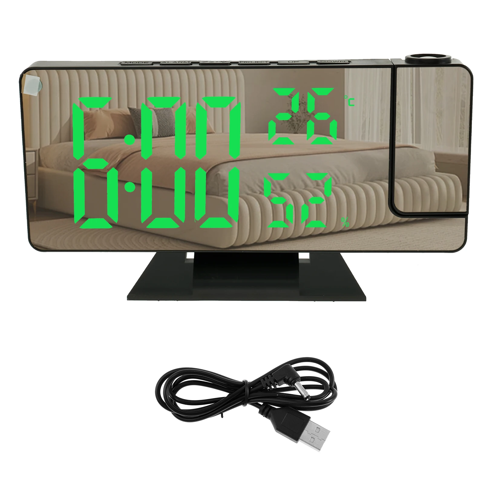 180° Rotation Projection Digital Alarm Clock Temperature Humidity Night Mode Snooze 12/24H USB Powered Projector Table LED Clock