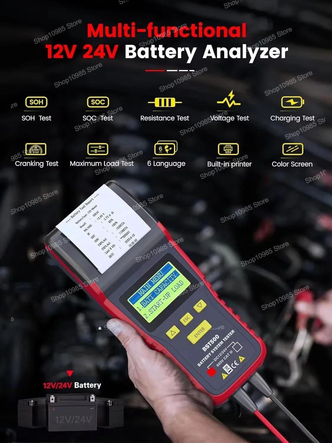 BST500 12V&24V Car Battery Charging Tester Analyzer With Printer Heavy Duty Truck Car Battery Test Auto Diagnostic tool