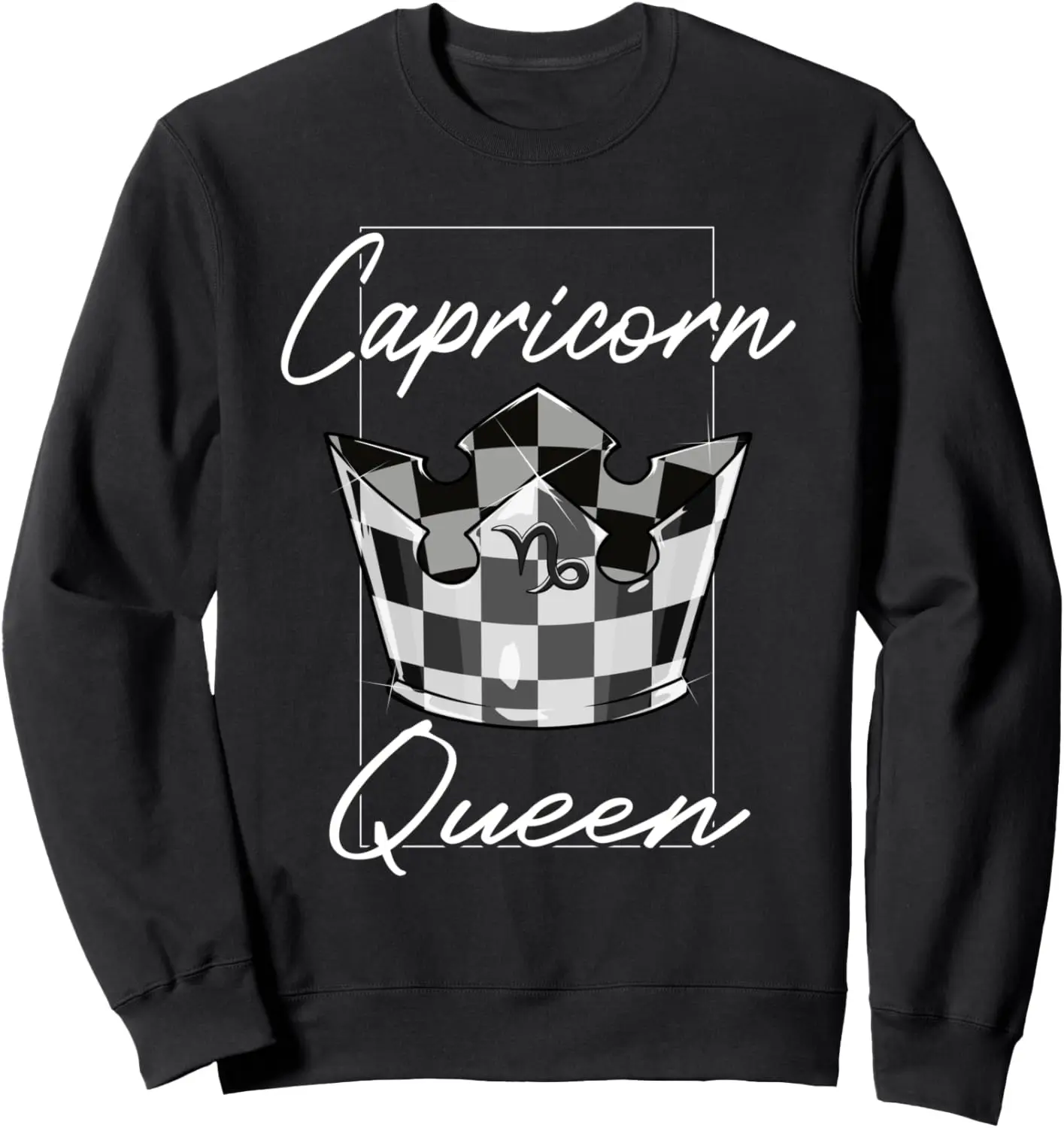 

Capricorn Queen Zodiac Sign With Checkerboard Pattern Crown Sweatshirt