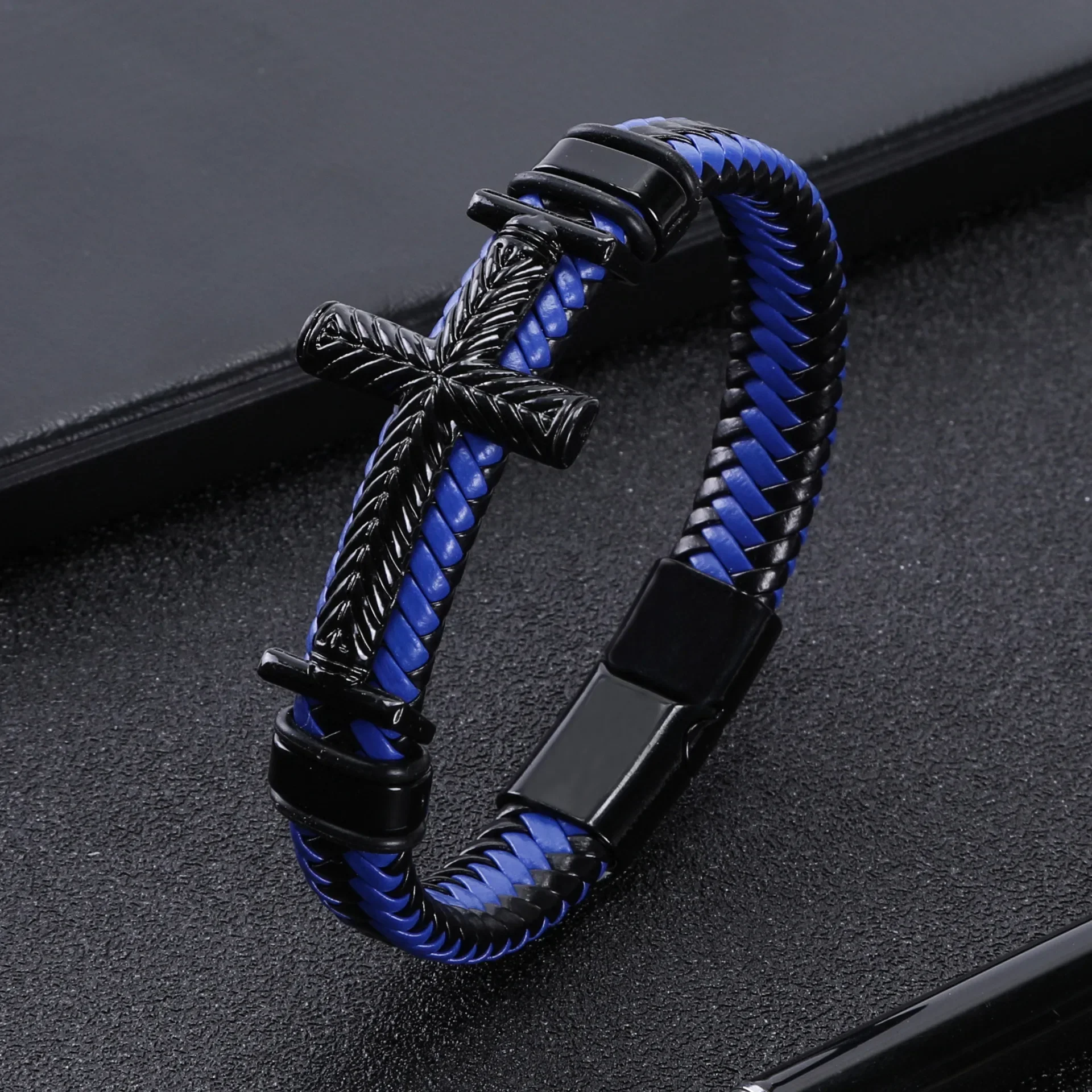 Men's Cross Cowhide Magnetic Bracelet 3μm Meteor Plating AR Light Tracking