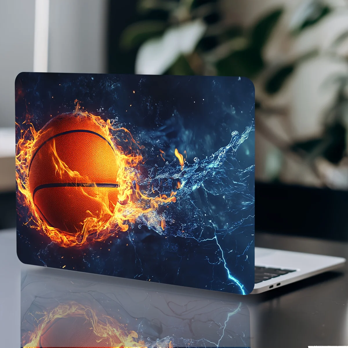 2Pcs Basketball Flame Pattern Laptop Sticker - Waterproof, Scratch Resistant PVC Skin for Laptops and Cars, Non-Reusable