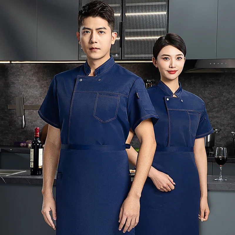 Chaqueta de Chef de manga corta, ropa de trabajo, Hotel, restaurante, cocina, abrigo fino de Chef de verano, pastelería, camisa de panadero para hombres