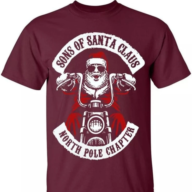 Sons of Santa Men's T-Shirt Kids Funny Biker Decembeard Fancy Xmas Short-sleev Graphic Tshirts  Adult Unisex Crewneck Streetwear