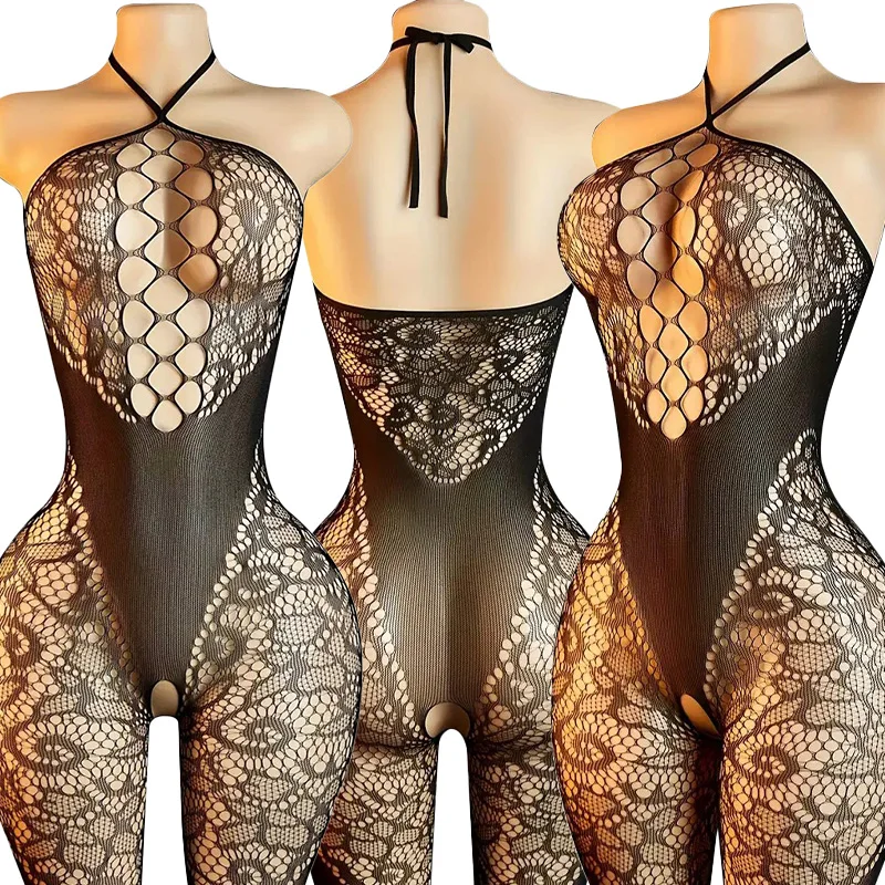 Crotchless Teddy Bodysuits Ultra Sexy Lingerie Women Hollow Open Bra Underwear Erotic Apparel Fishnet Bodystockings