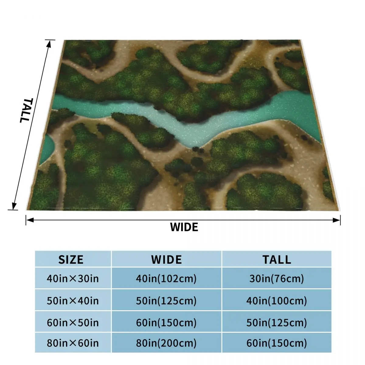 Forest Trails and Stream 002 Battle Map for Table Top RPG Miniatures Throw Blanket Summer Camping Blankets