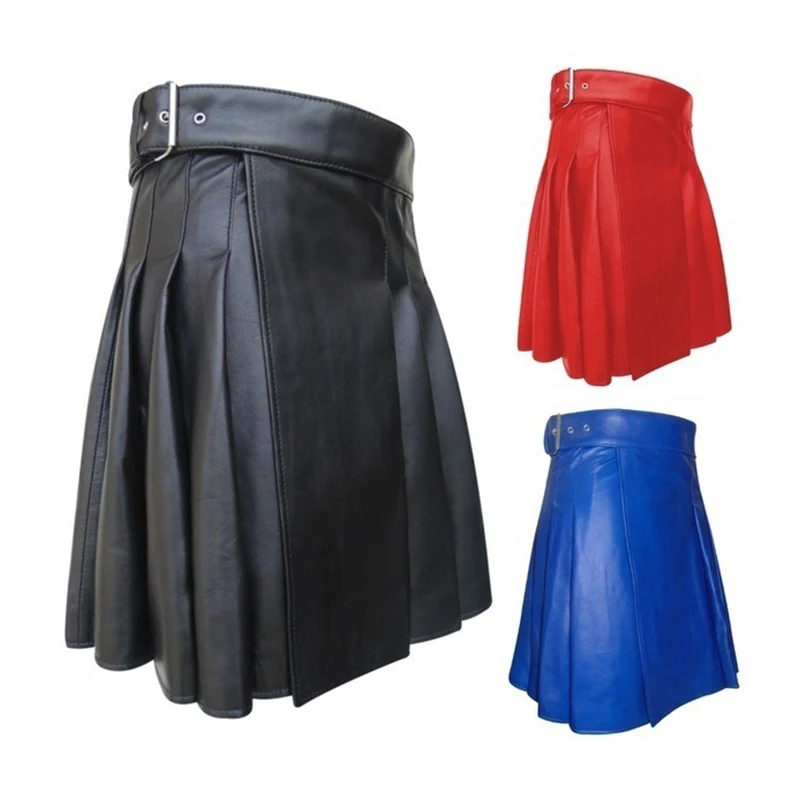 Large Size Men Scottish Traditional Pleated Skirt Scottish Style Solid Leather Belt Skirt Unisex Festival Party Fancy Dress 5XL