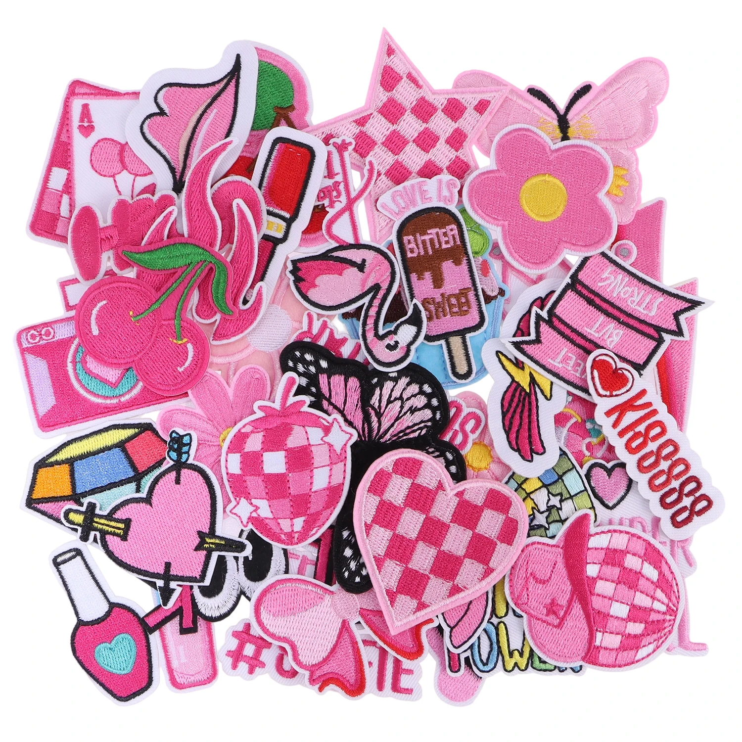 21/28 piezas de lindos parches bordados rosas termoadhesivos - Decoración DIY para mochilas, chalecos para mascotas, ropa y accesorios